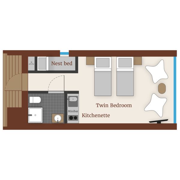 Arctic TreeHouse Suite twin bed with kitchenette lay out