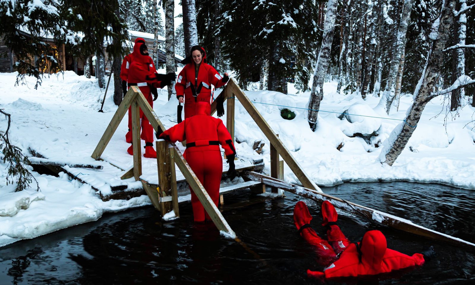 People enjoying Arctic Floating in Rovaniemi