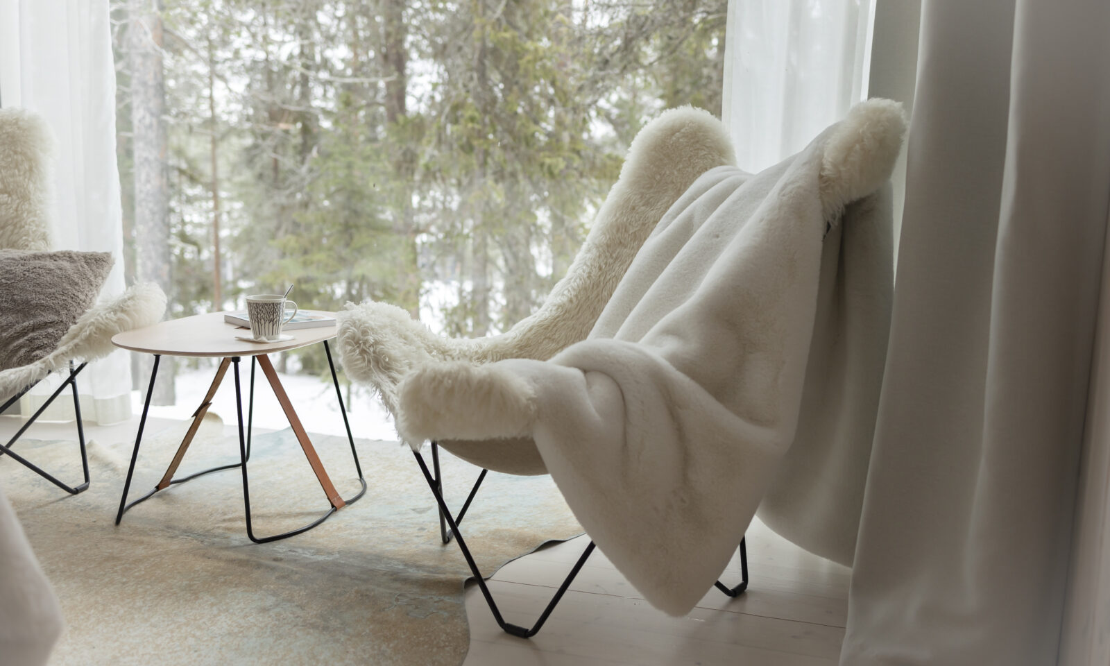 Butterfly chair in the iconic Arctic TreeHouse Suite. Rovaniemi, Lapland.